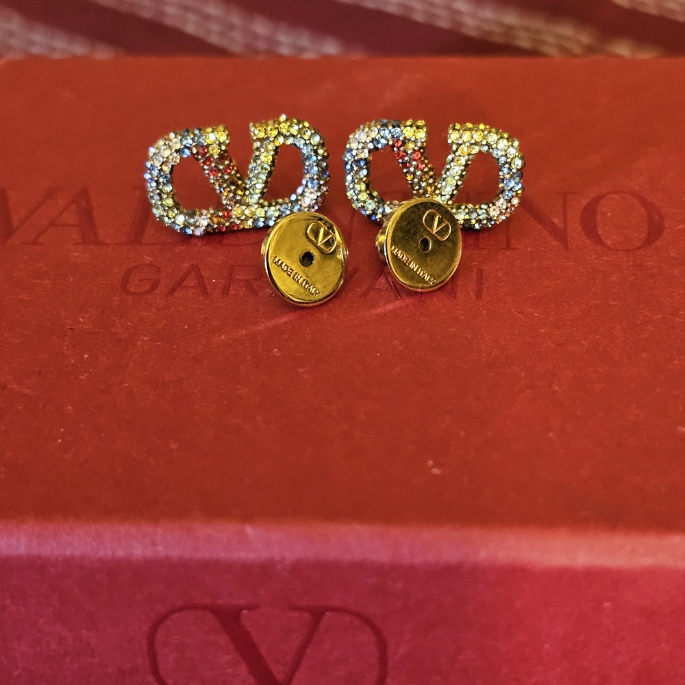 Valentino Garavani Multicolor Crystal Bow Stud Earrings with Gold Tone Backs
